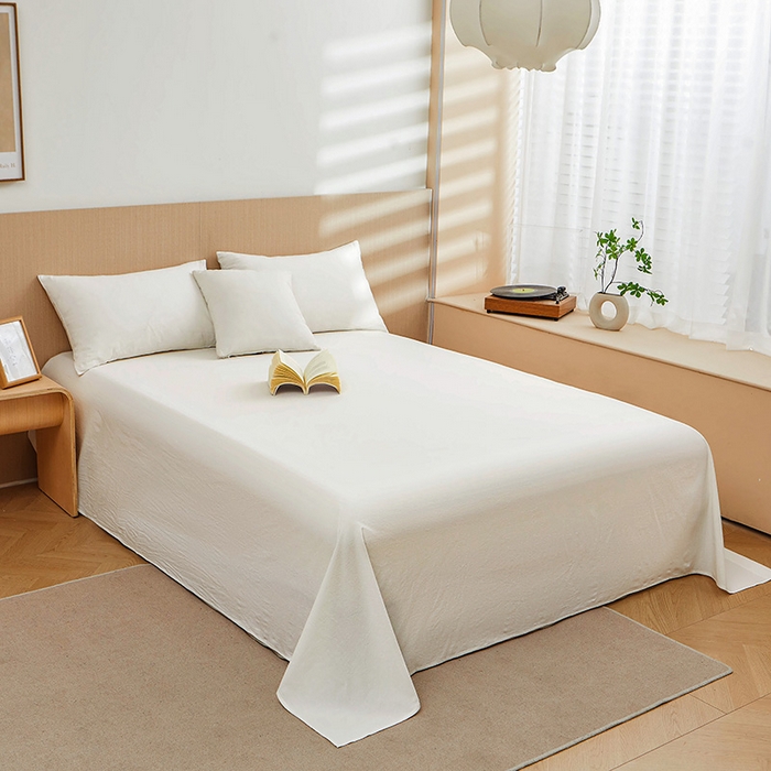 91家纺网 家纺一手货源 找家纺 恋人优选 2024新款色织纯棉水洗棉单床单 白色