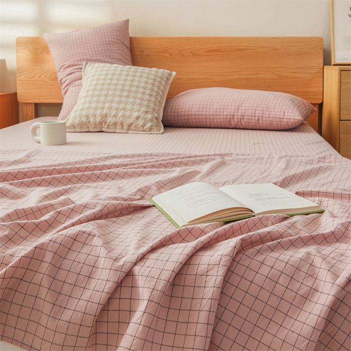91家纺网 家纺一手货源 找家纺 恋人优选 2024新款色织纯棉水洗棉单床单 小粉格