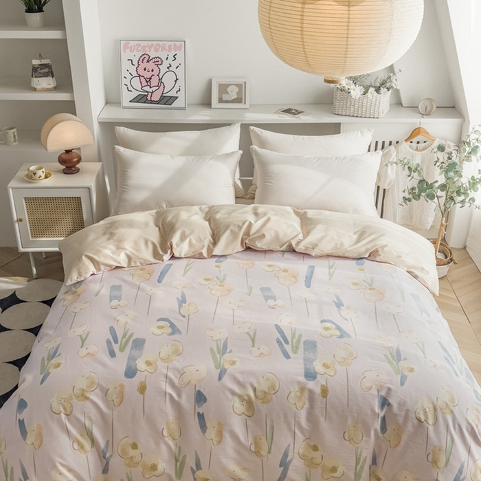 91家纺网 家纺一手货源 找家纺 艾迪尚 2025新款133X76宽幅全棉印花单被套 木槿-粉