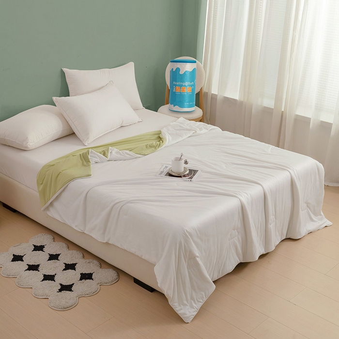 91家纺网 家纺一手货源 找家纺 亚龙工厂店 2024新款两面派A类抗菌冻冻被 白+绿