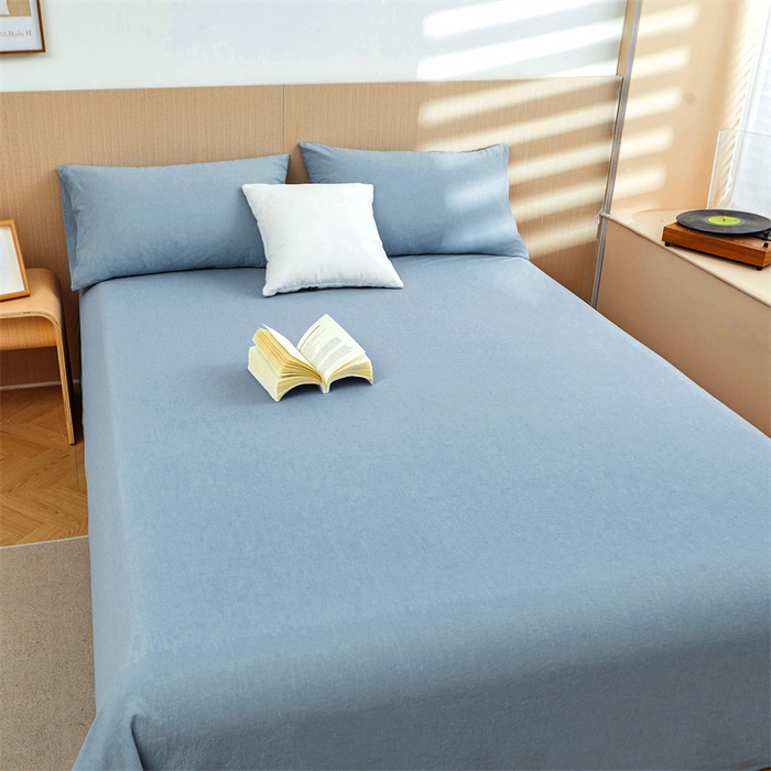 91家纺网 家纺一手货源 找家纺 恋人优选 2024新款色织纯棉水洗棉单床单 浅蓝