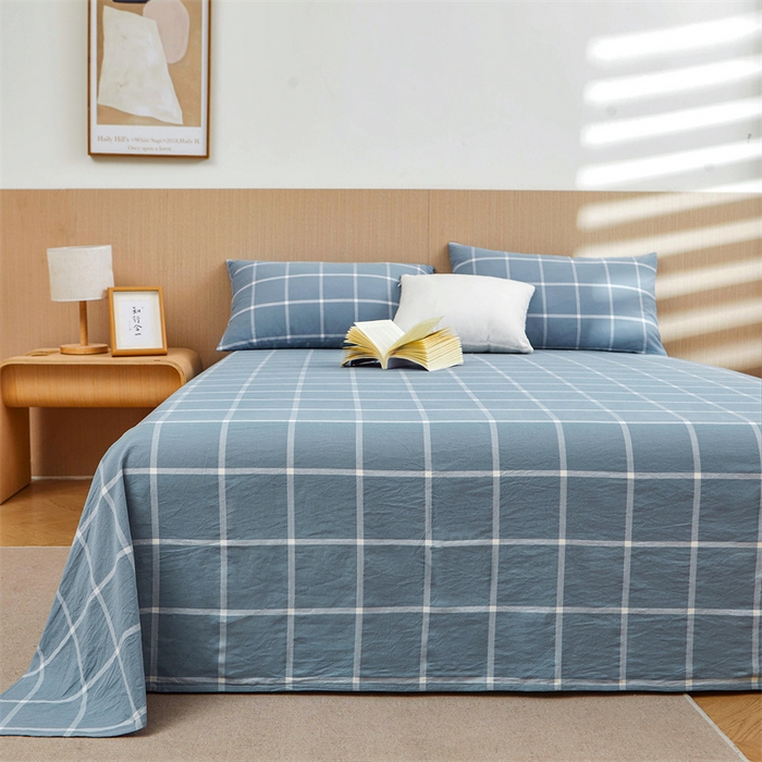 91家纺网 家纺一手货源 找家纺 恋人优选 2024新款色织纯棉水洗棉单床单 海蓝格