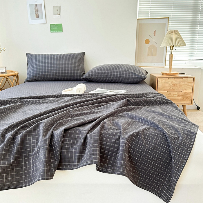 91家纺网 家纺一手货源 找家纺 恋人优选 2024新款色织纯棉水洗棉单床单 小灰格