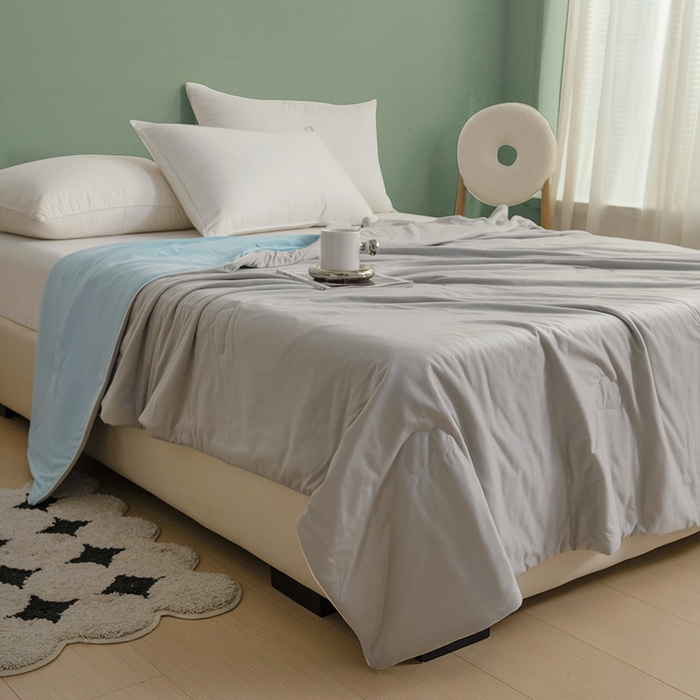 91家纺网 家纺一手货源 找家纺 亚龙工厂店 2024新款两面派A类抗菌冻冻被 灰+蓝