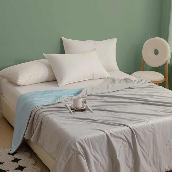 91家纺网 家纺一手货源 找家纺 亚龙工厂店 2024新款两面派A类抗菌冻冻被 灰+蓝