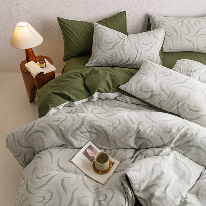 91家纺网 家纺一手货源 找家纺 雅居纺家纺 2024新款双层纱色织提花四件套 潮流-绿