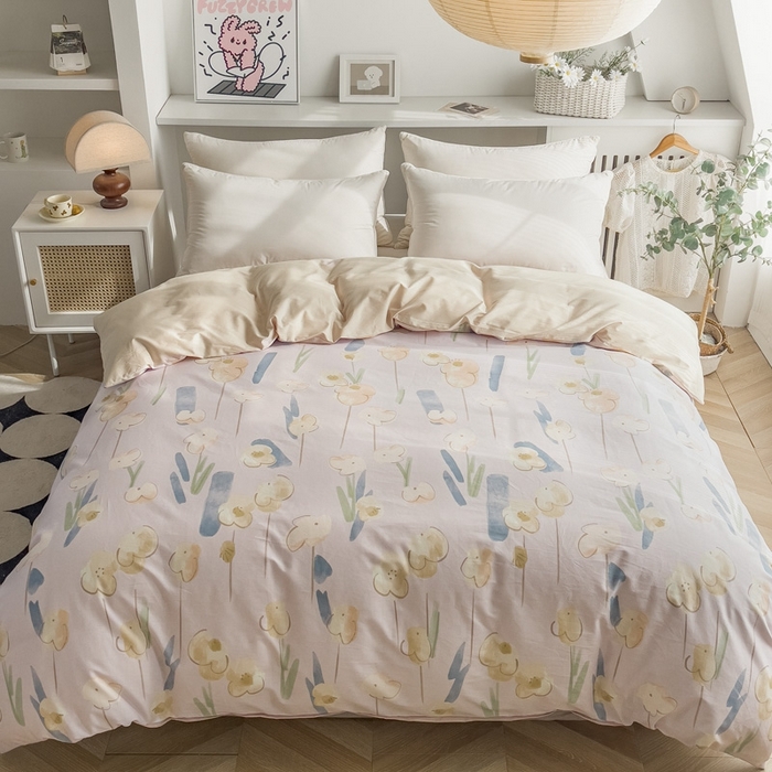 91家纺网 家纺一手货源 找家纺 艾迪尚 2025新款133X76宽幅全棉印花单被套 木槿-粉