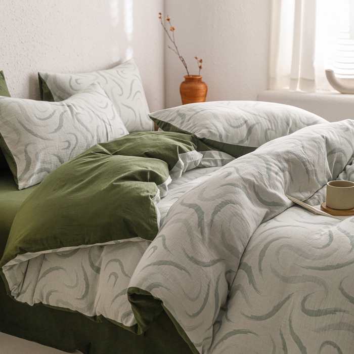 91家纺网 家纺一手货源 找家纺 雅居纺家纺 2024新款双层纱色织提花四件套 潮流-绿