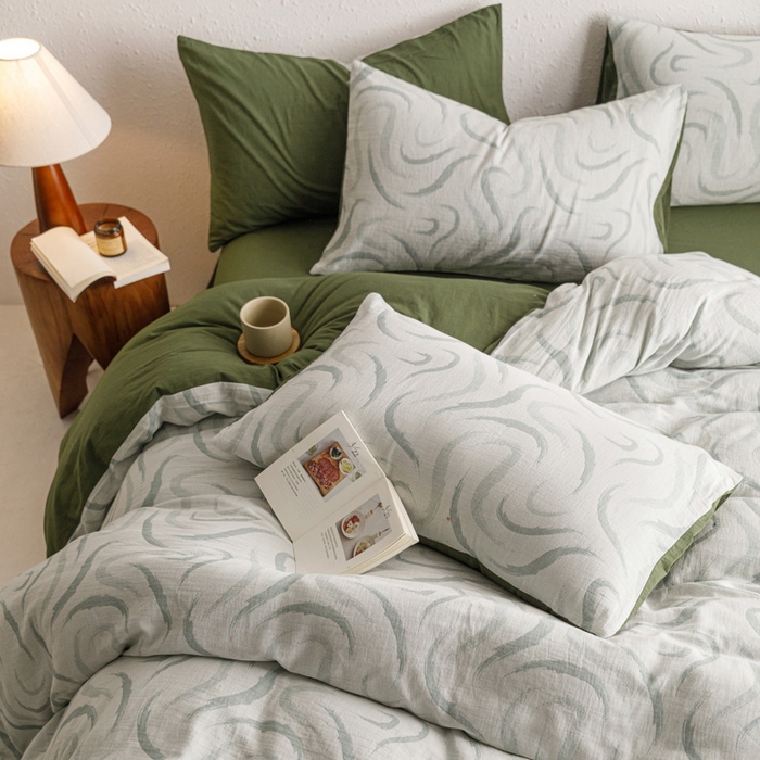 91家纺网 家纺一手货源 找家纺 雅居纺家纺 2024新款双层纱色织提花四件套 潮流-绿