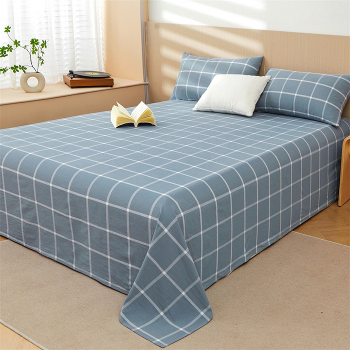 91家纺网 家纺一手货源 找家纺 恋人优选 2024新款色织纯棉水洗棉单床单 海蓝格