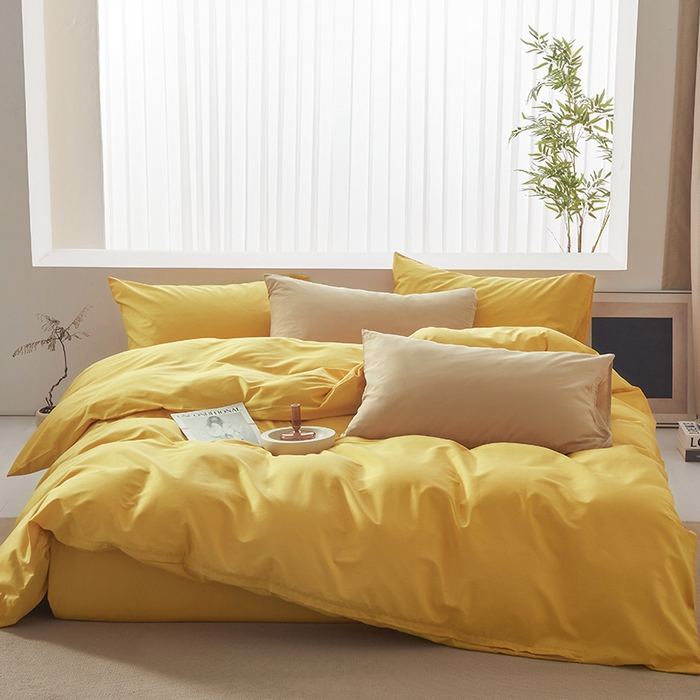 91家纺网 家纺一手货源 找家纺 寝柔家纺 2024新款40S全棉斜纹13372纯棉纯色被套单件 暖黄