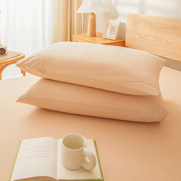 91家纺网 家纺一手货源 找家纺 恋人优选 2024新款色织纯棉水洗棉单床单 米色