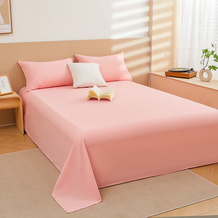 91家纺网 家纺一手货源 找家纺 恋人优选 2024新款色织纯棉水洗棉单床单 浅粉