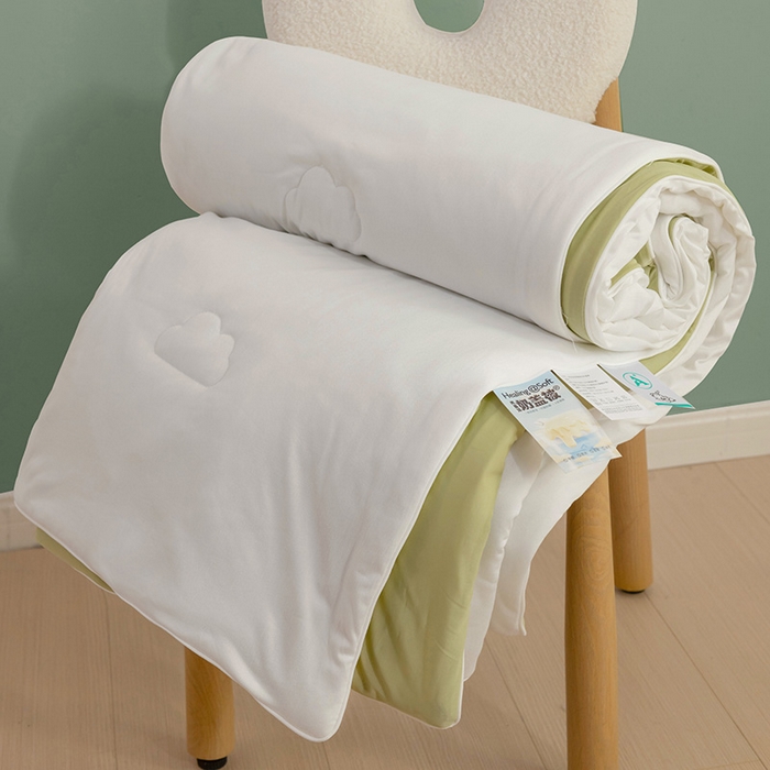 91家纺网 家纺一手货源 找家纺 亚龙工厂店 2024新款两面派A类抗菌冻冻被 白+绿