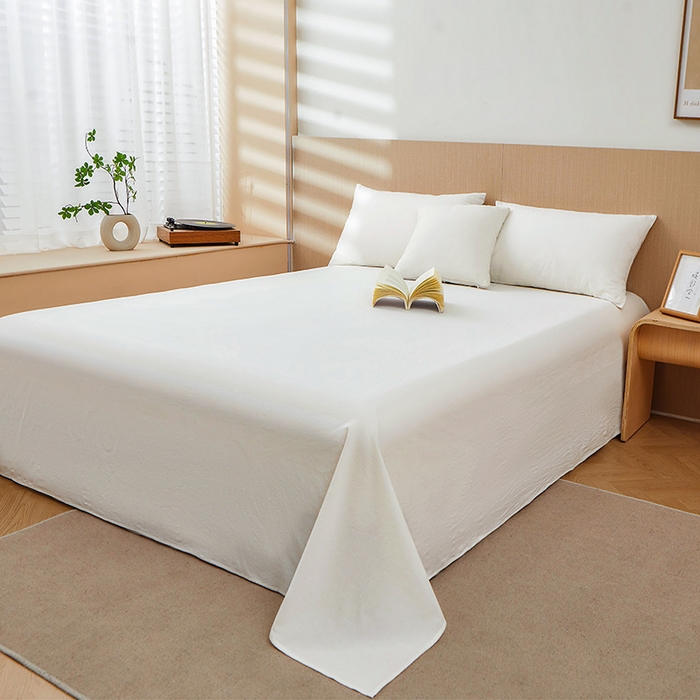 91家纺网 家纺一手货源 找家纺 恋人优选 2024新款色织纯棉水洗棉单床单 白色