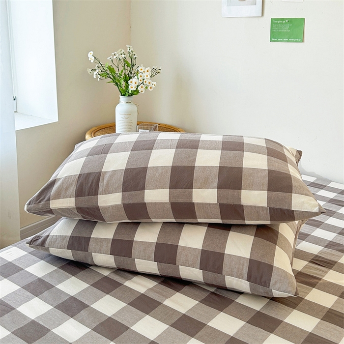 91家纺网 家纺一手货源 找家纺 恋人优选 2024新款色织纯棉水洗棉单床单 灰中格