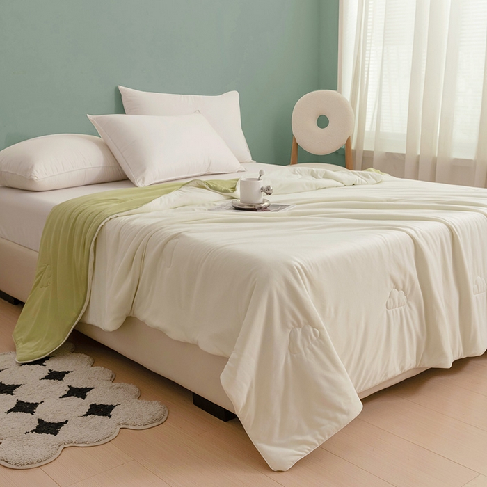 91家纺网 家纺一手货源 找家纺 亚龙工厂店 2024新款两面派A类抗菌冻冻被 奶黄+绿