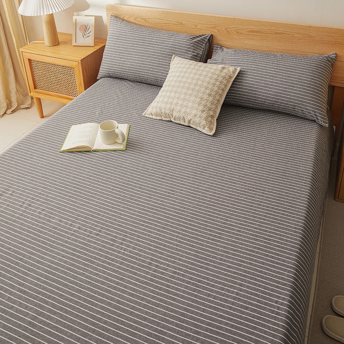 91家纺网 家纺一手货源 找家纺 恋人优选 2024新款色织纯棉水洗棉单床单 灰细条