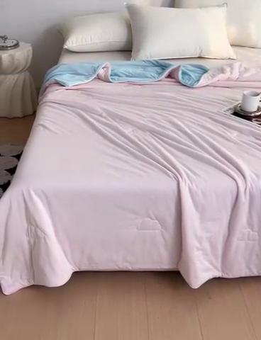 91家纺网 家纺一手货源 找家纺 亚龙工厂店 2024新款两面派A类抗菌冻冻被 灰+蓝