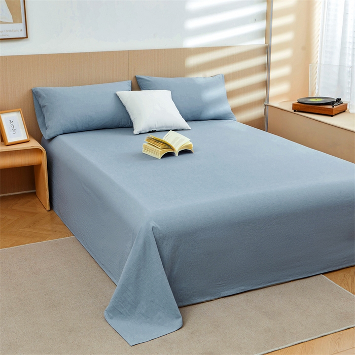 91家纺网 家纺一手货源 找家纺 恋人优选 2024新款色织纯棉水洗棉单床单 浅蓝