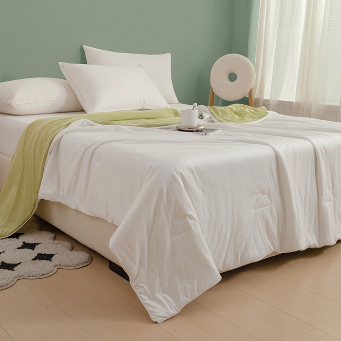 91家纺网 家纺一手货源 找家纺 亚龙工厂店 2024新款两面派A类抗菌冻冻被 白+绿