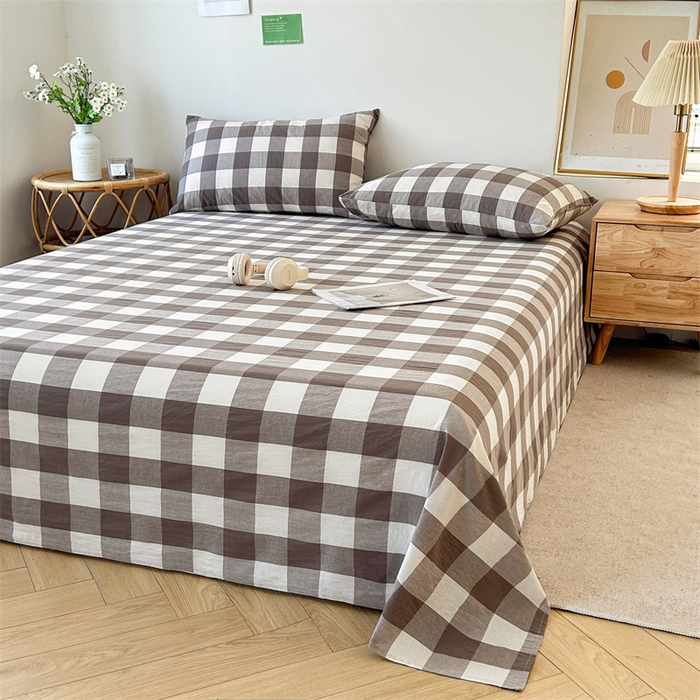 91家纺网 家纺一手货源 找家纺 恋人优选 2024新款色织纯棉水洗棉单床单 灰中格