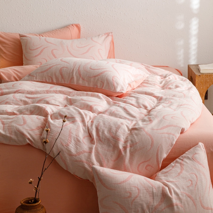 91家纺网 家纺一手货源 找家纺 雅居纺家纺 2024新款双层纱色织提花四件套 潮流-粉