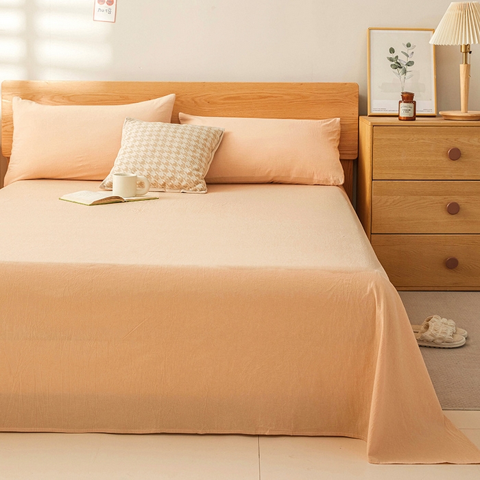 91家纺网 家纺一手货源 找家纺 恋人优选 2024新款色织纯棉水洗棉单床单 米色