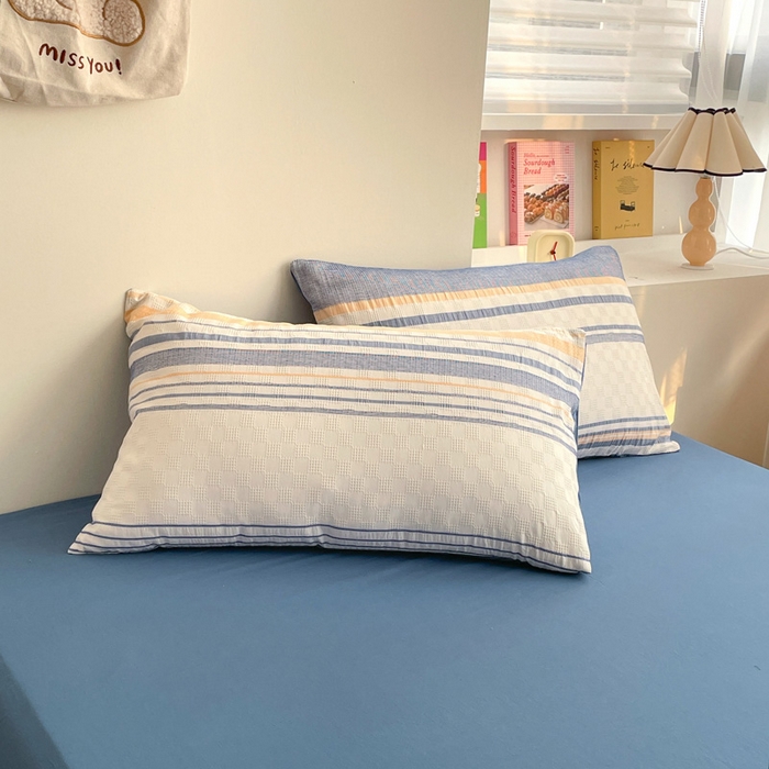 91家纺网 家纺一手货源 找家纺 雅居纺家纺 2024新款全棉华夫格提花四件套-简希 简希-深蓝