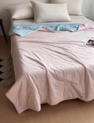 91家纺网 家纺一手货源 找家纺 亚龙工厂店 2024新款两面派A类抗菌冻冻被 粉+蓝