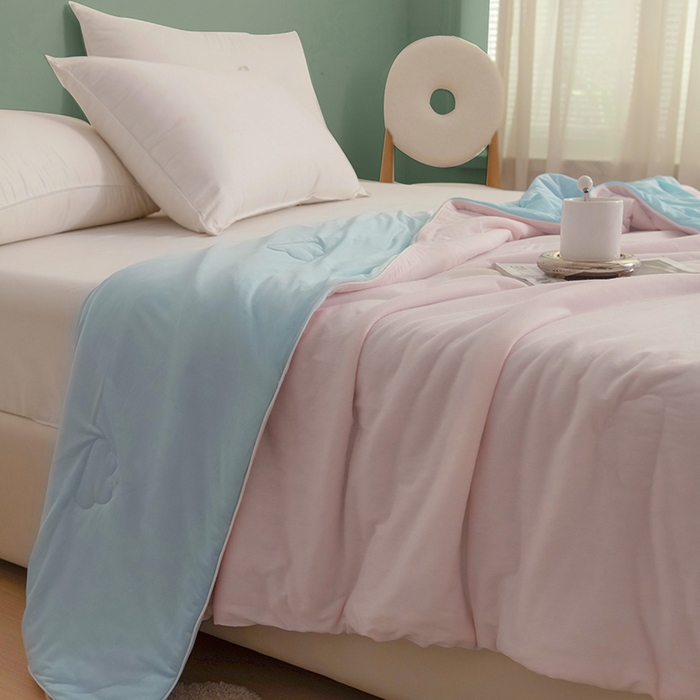 91家纺网 家纺一手货源 找家纺 亚龙工厂店 2024新款两面派A类抗菌冻冻被 粉+蓝