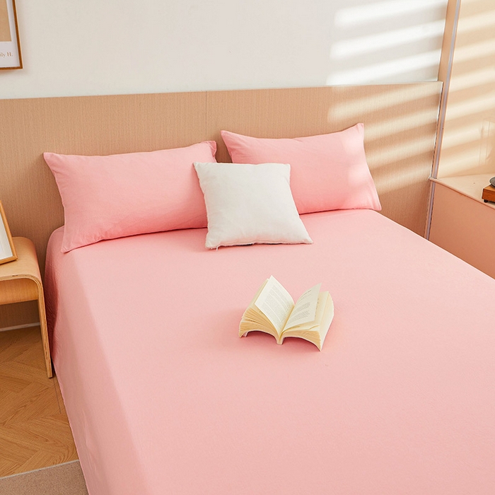 91家纺网 家纺一手货源 找家纺 恋人优选 2024新款色织纯棉水洗棉单床单 浅粉