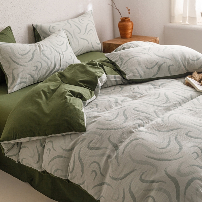 91家纺网 家纺一手货源 找家纺 雅居纺家纺 2024新款双层纱色织提花四件套 潮流-绿