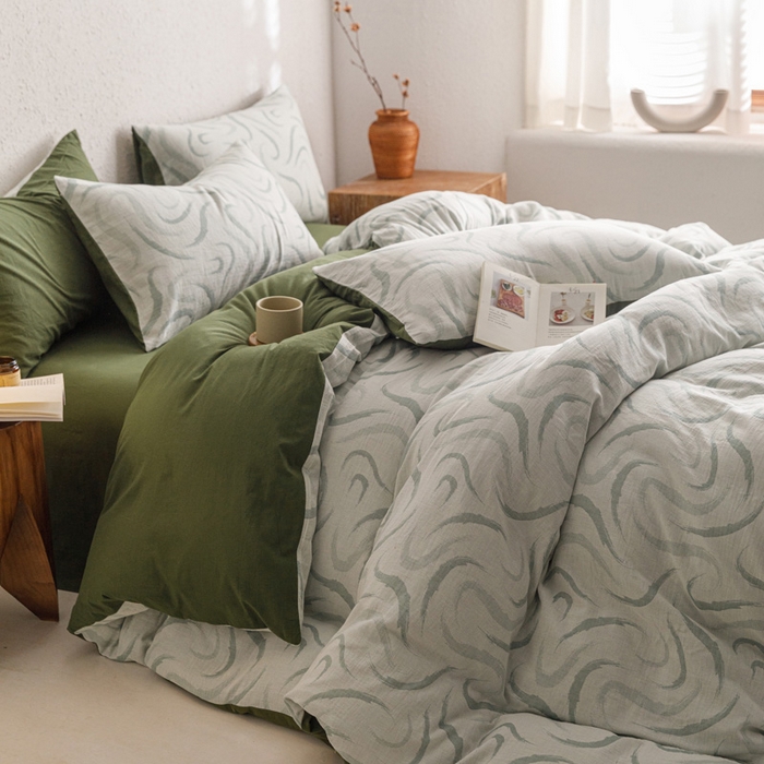 91家纺网 家纺一手货源 找家纺 雅居纺家纺 2024新款双层纱色织提花四件套 潮流-绿