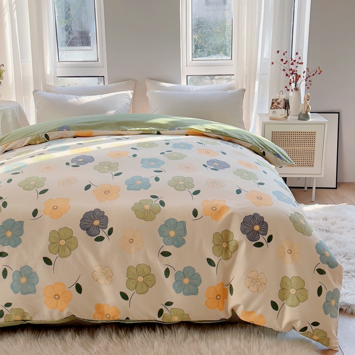 91家纺网 家纺一手货源 找家纺 艾迪尚 2025新款133X76宽幅全棉印花单被套 雅卉—绿