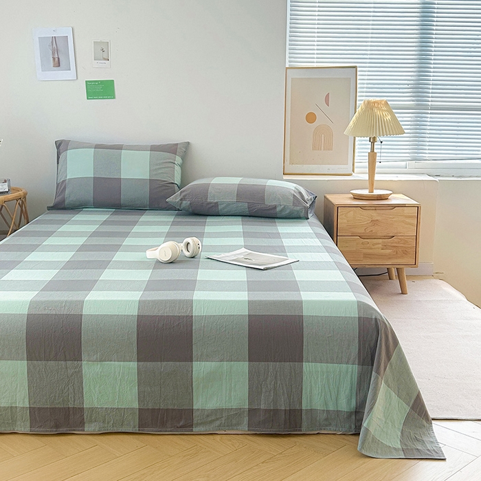 91家纺网 家纺一手货源 找家纺 恋人优选 2024新款色织纯棉水洗棉单床单 绿大格