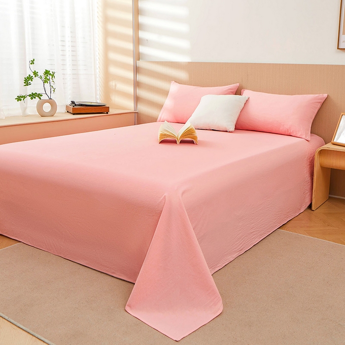 91家纺网 家纺一手货源 找家纺 恋人优选 2024新款色织纯棉水洗棉单床单 浅粉