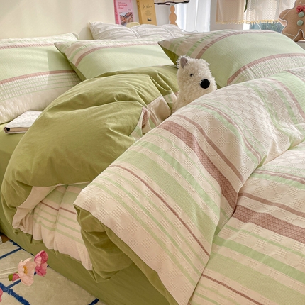 91家纺网 家纺一手货源 找家纺 （总）雅居纺家纺 2024新款全棉华夫格提花四件套-简希