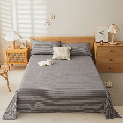 恋人优选 2024新款色织纯棉水洗棉单床单 灰细条