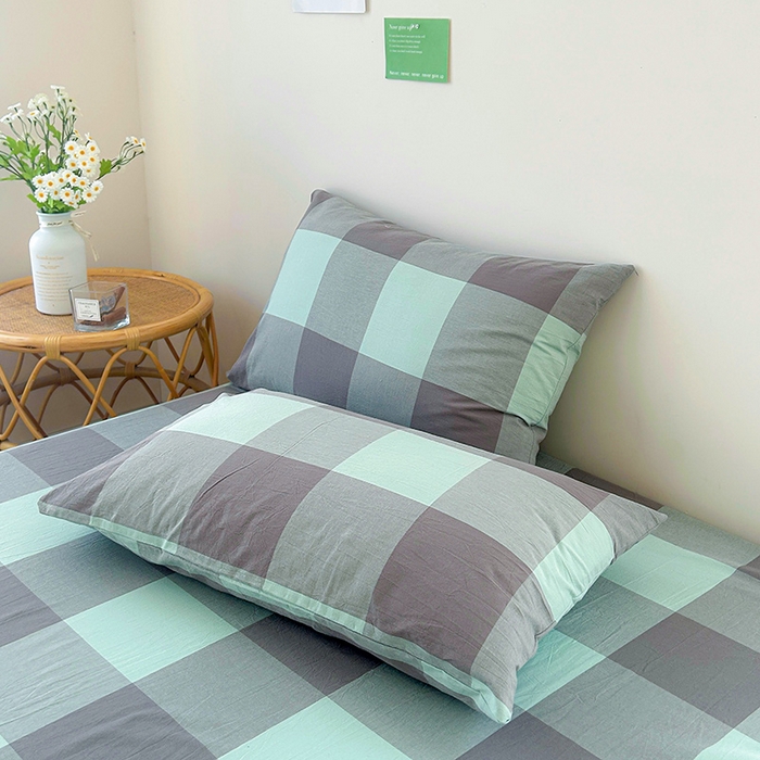 91家纺网 家纺一手货源 找家纺 恋人优选 2024新款色织纯棉水洗棉单床单 绿大格