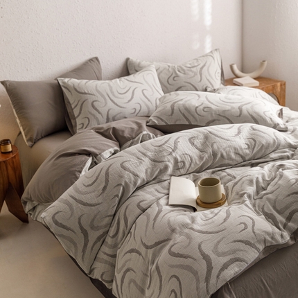 雅居纺家纺 2024新款双层纱色织提花四件套 潮流-灰