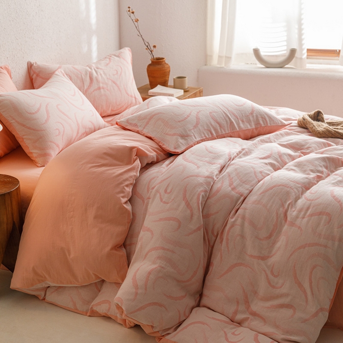 91家纺网 家纺一手货源 找家纺 雅居纺家纺 2024新款双层纱色织提花四件套 潮流-粉