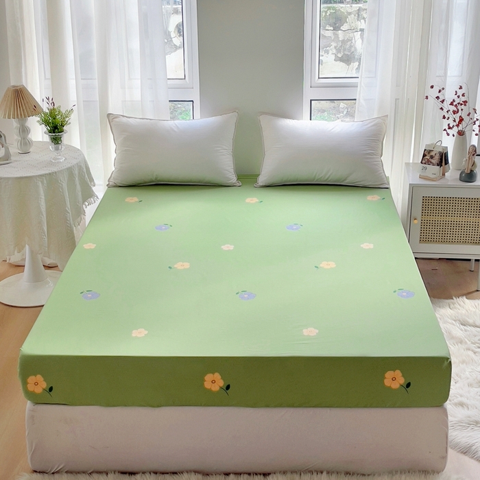 91家纺网 家纺一手货源 找家纺 艾迪尚 2025新款133X76宽幅全棉印花单床笠 雅卉—绿