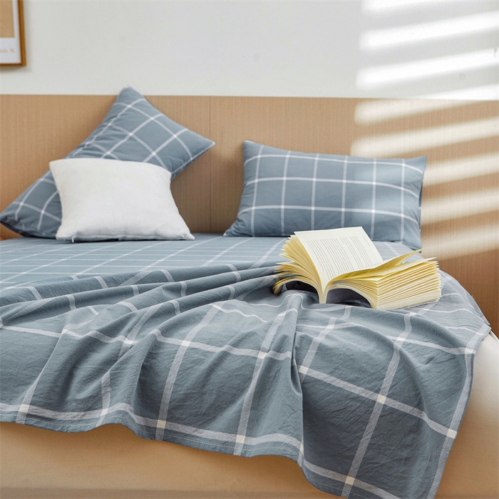 91家纺网 家纺一手货源 找家纺 恋人优选 2024新款色织纯棉水洗棉单床单 海蓝格