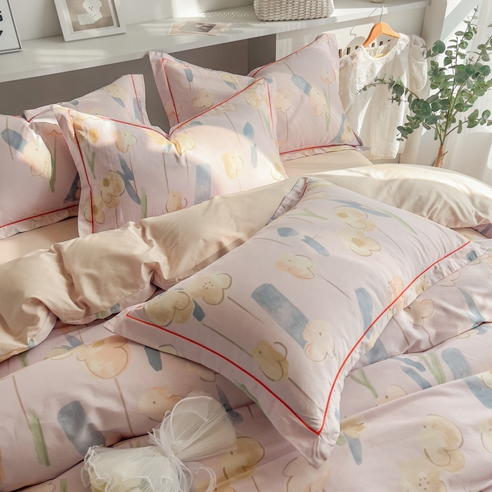 91家纺网 家纺一手货源 找家纺 艾迪尚 2025新款133X76宽幅全棉印花四件套（有单品+可定制） 木槿-粉