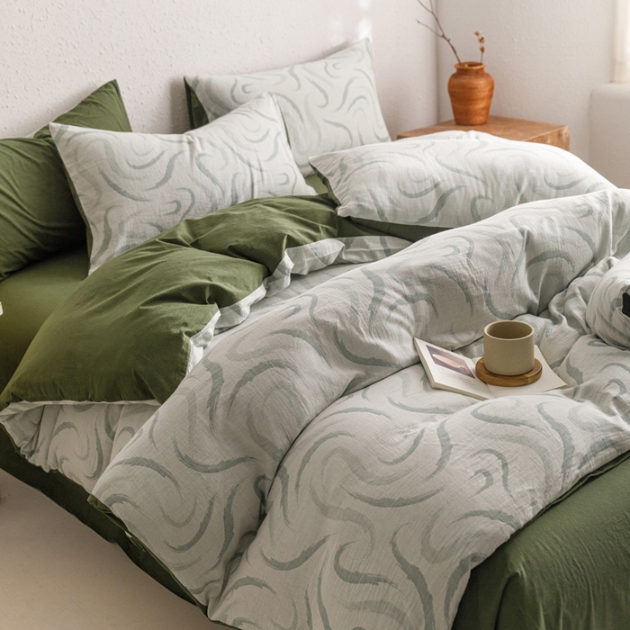 91家纺网 家纺一手货源 找家纺 雅居纺家纺 2024新款双层纱色织提花四件套 潮流-绿