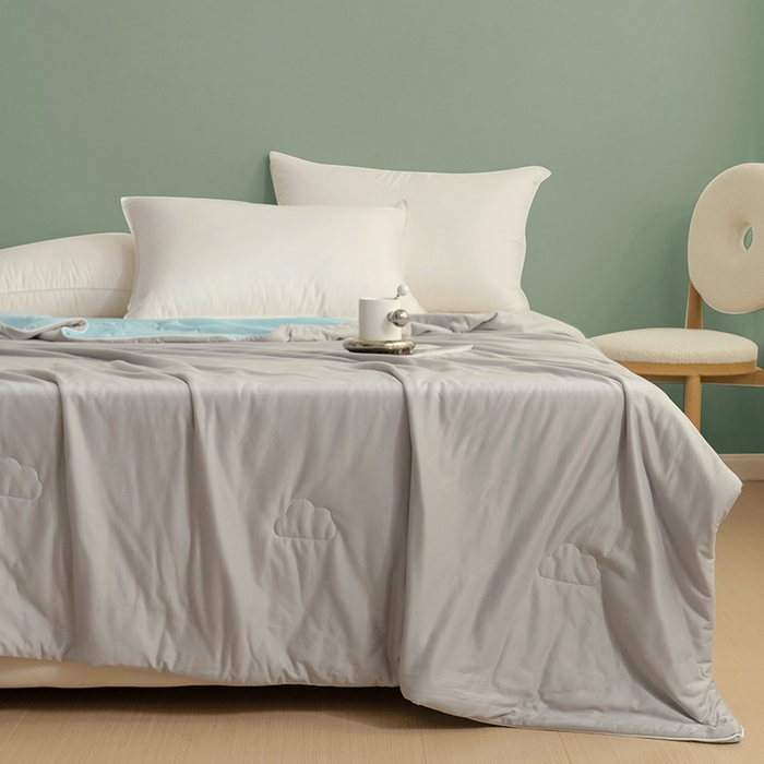 91家纺网 家纺一手货源 找家纺 亚龙工厂店 2024新款两面派A类抗菌冻冻被 灰+蓝