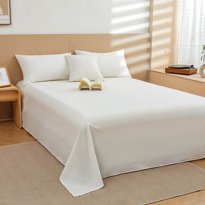 91家纺网 家纺一手货源 找家纺 恋人优选 2024新款色织纯棉水洗棉单床单 白色