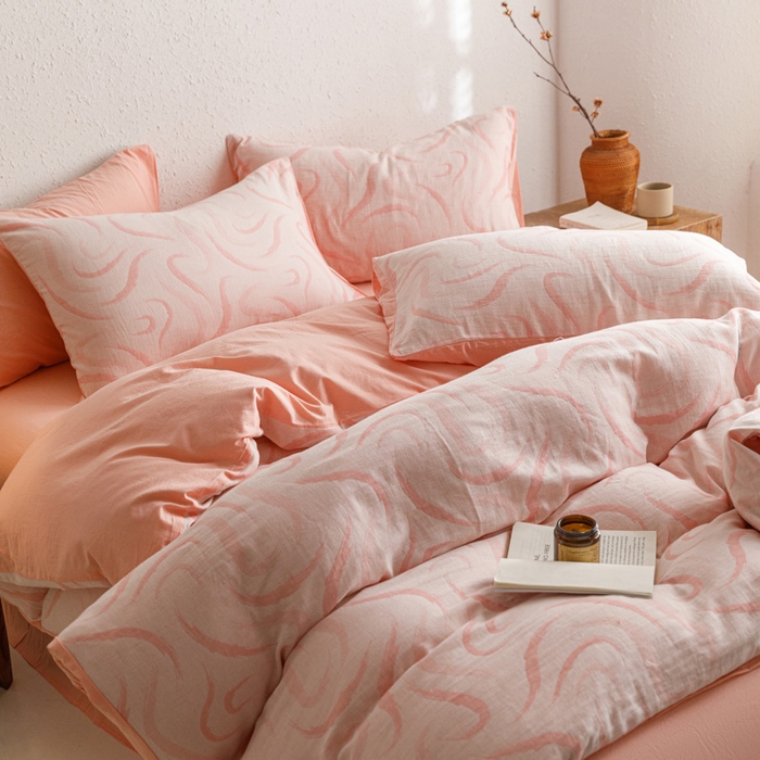 91家纺网 家纺一手货源 找家纺 雅居纺家纺 2024新款双层纱色织提花四件套 潮流-粉