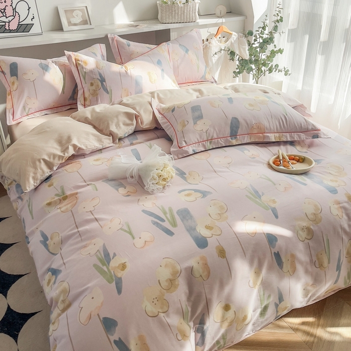 91家纺网 家纺一手货源 找家纺 艾迪尚 2025新款133X76宽幅全棉印花四件套（有单品+可定制） 木槿-粉